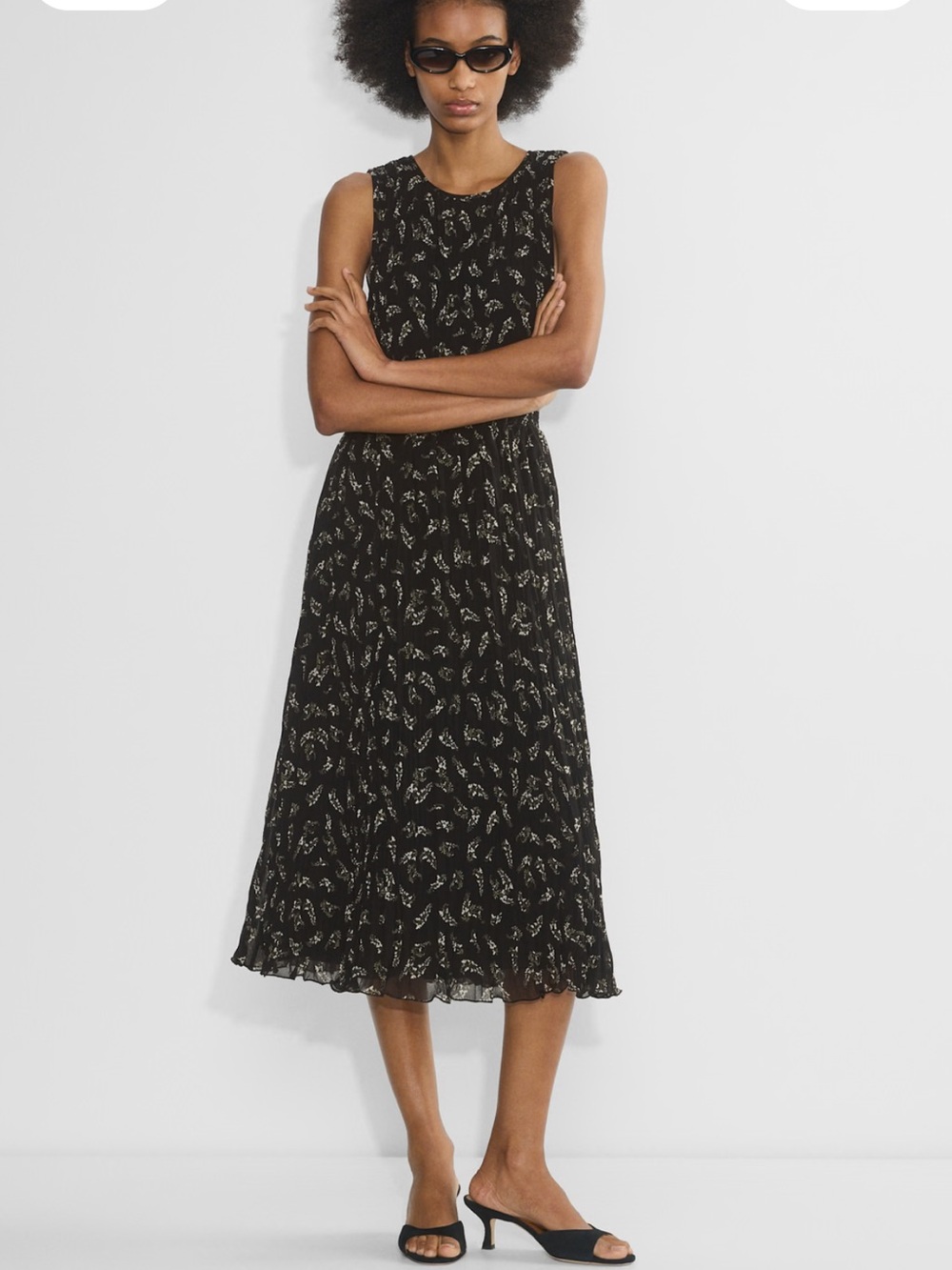 Wilfred Mabel Black Floral Sleeveless Midi Dress